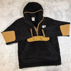 North Face Sherpa Kangaroo Pocket Pullover Hoodie | Black/Tan | XS